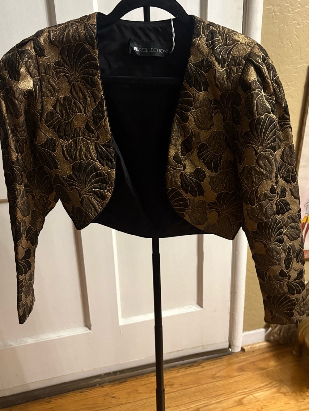 VTG BB Collections Gold Black Metallic Brocade Cropped Bolero Jacket Evening OS